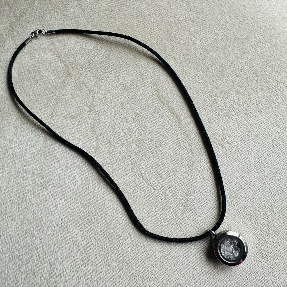 Modern Floating Crystal Pendant Necklace Black Silk Cord | Minimalist Statement